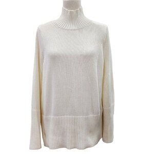 Free Assembly Womens Cotton Ribbed‎ Turtleneck Oversize Ivory Sweater Size M